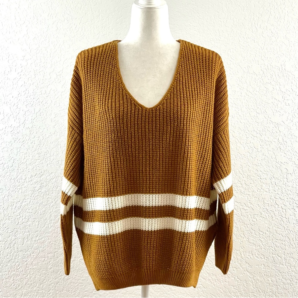 Debut Knit V-Neck Stripe Sweater Size L - Picture 2 of 9